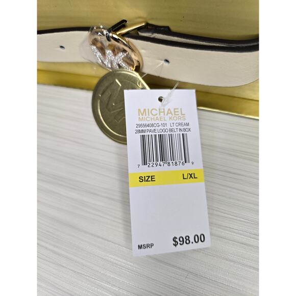 Michael Kors Lt Cream 28mm Pave Logo Belt in size Large/Extra Large - Picture 4 of 4